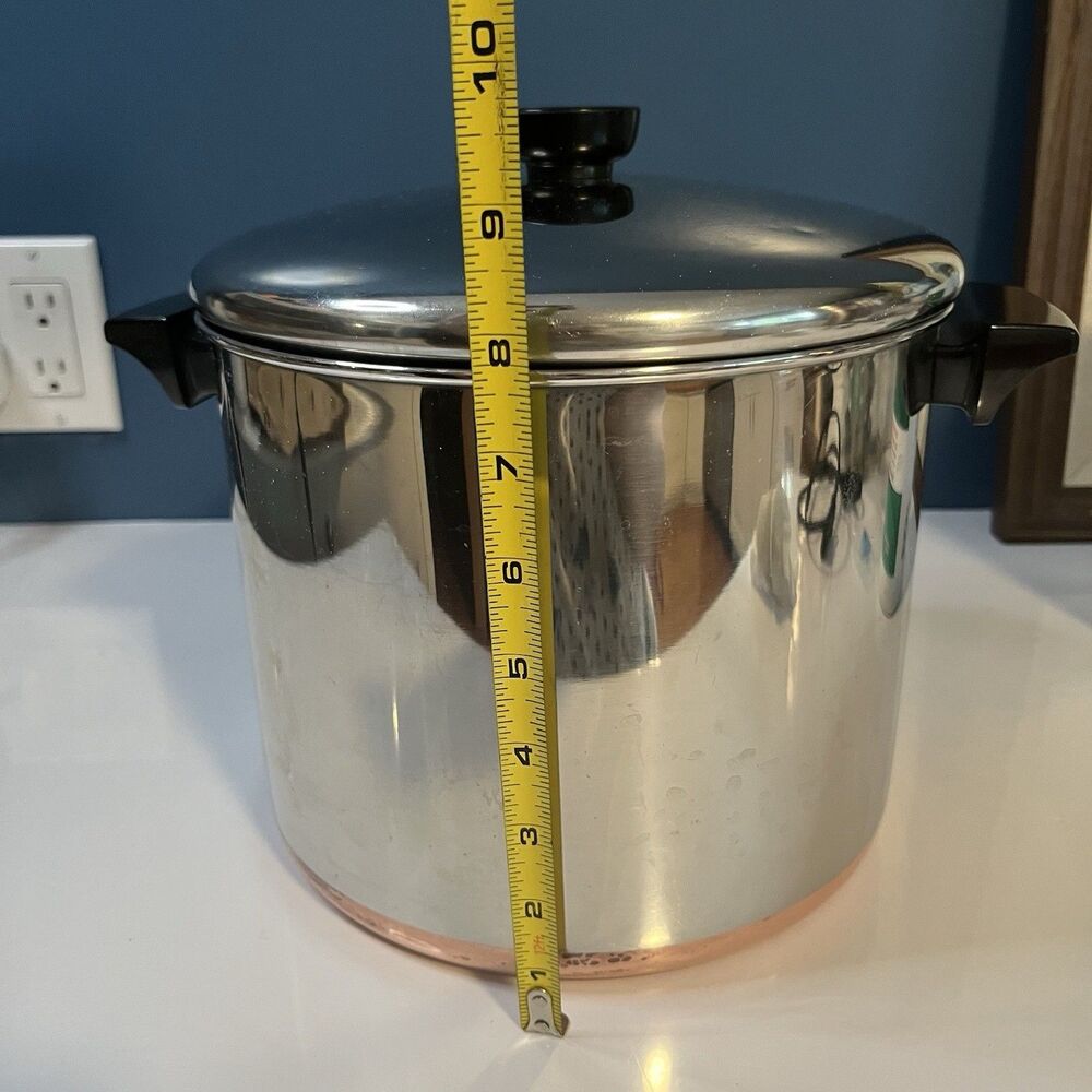 REVERE WARE 8 Qt Stock Pot & Lid Copper Bottom Clinton ILL USA Vtg Clean - Picture 13 of 15